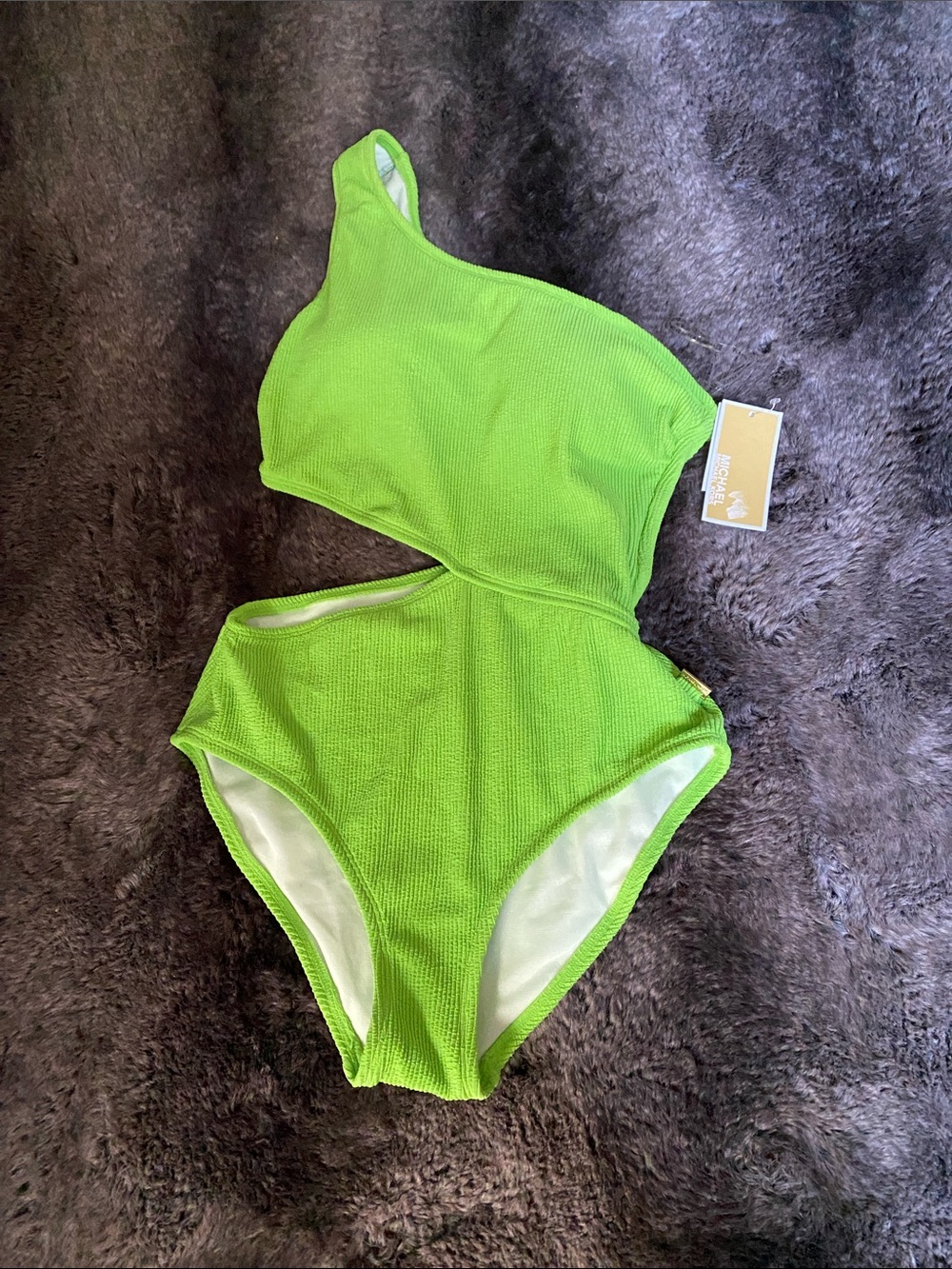 One-Shoulder Women’s Green Apple Cutout One-Piece Swimsuit - Michael Kors